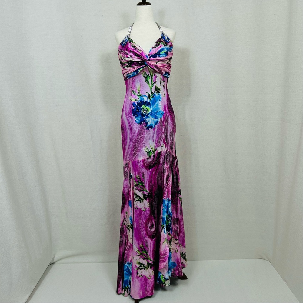 Cassandra Stone Floral Prom Dress in Pink and Blue Size 4